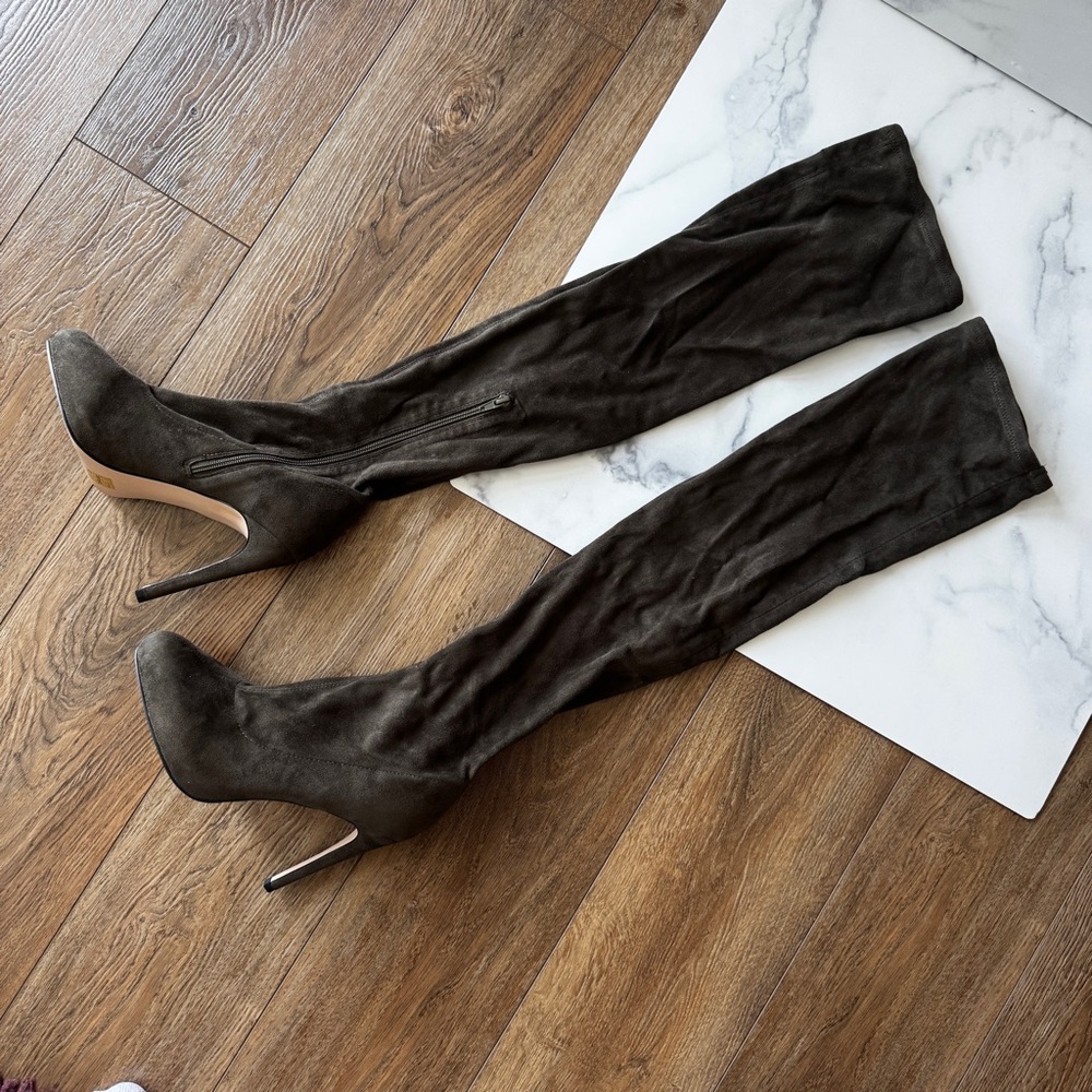 ASOS Design Dark Green Faux Suede Thigh High Boots Size US 12 / UK 9